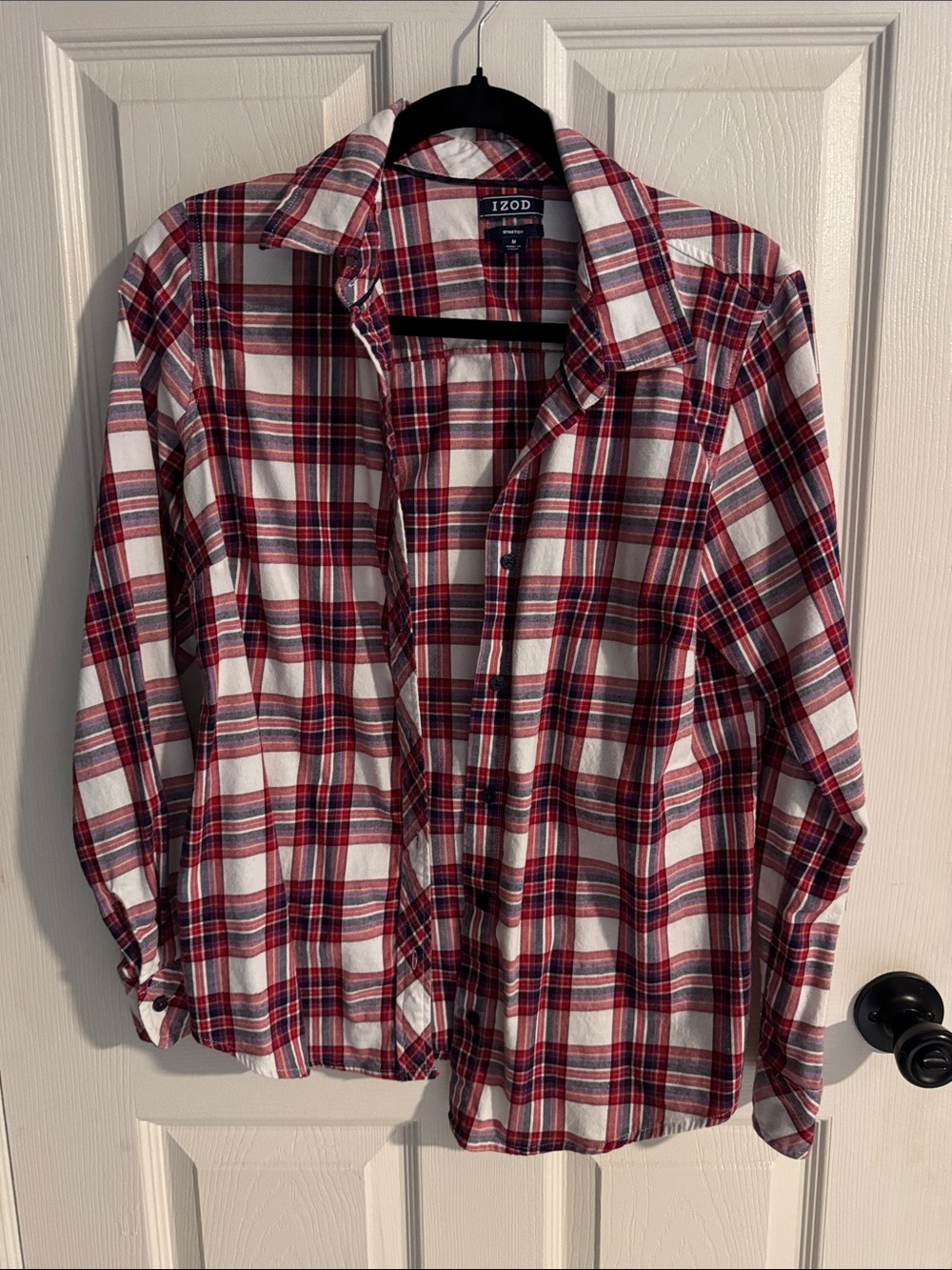 Izod Red and White Plaid Casual Button-Down Shirt